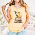 Cat Reading Books Comfort Colors Tank Top Grey