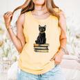 Cat Sitting On Books Comfort Colors Tank Top Grey