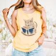 Cute Cat Reading Books With Tea Comfort Colors Tank Top Grey