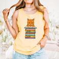 Cute Orange Tabby Cat Reading On Pile Of Books Comfort Colors Tank Top Grey Cute Orange Tabby Cat Reading On Pile Of Books Comfort Colors Tank Top Grey