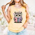 Cute Reading Owl Book Lover Teacher Librarian Bookworm Comfort Colors Tank Top Grey