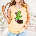 Dino Reading Read Reading Librarian Book Men Boys Kids Comfort Colors Tank Top Grey