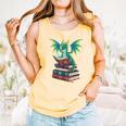 Dragon Reading Books Fantasy Lovers Mythical Creatures Comfort Colors Tank Top Grey