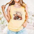 Fox And Book Lover Graphic For Women And Spring Pink Flower Comfort Colors Tank Top Grey
