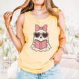Ghost Reading Book Halloween Cat Lover Comfort Colors Tank Top Grey