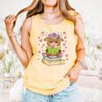 Highland Cow Reading Book Floral Bookworm Comfort Colors Tank Top Grey
