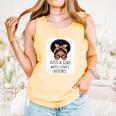 Just a Girl Who Loves Books Messy Bun Black Women Reading Comfort Colors Tank Top Grey