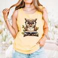 Owl Reading A Book Perched On A Branch Bookworm Comfort Colors Tank Top Grey