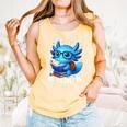 Readsolotl Blue Kawaii Axolotl Book Lover Reading Comfort Colors Tank Top Grey