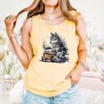 Wolf Reading Book Librarian Library Wolves Comfort Colors Tank Top Grey
