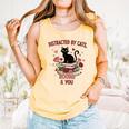 Women's Cat Books Romantic Floral Aesthetic Book Lover Cat Owner Comfort Colors Tank Top Grey
