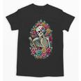 Book Lover Skeleton Reading With Dia De Los Muertos Flowers Unisex T-Shirt