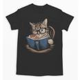 Cute Cat Reading Books With Tea Unisex T-Shirt Cute Cat Reading Books With Tea Unisex T-Shirt