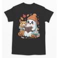 Cute Cozy Ghost Reading With Cat Book Lover Autumn Fall Unisex T-Shirt Cute Cozy Ghost Reading With Cat Book Lover Autumn Fall Unisex T-Shirt
