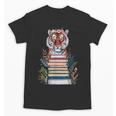 Cute Tiger With Book Floral Bookworm Librarian Book Lover Unisex T-Shirt Cute Tiger With Book Floral Bookworm Librarian Book Lover Unisex T-Shirt