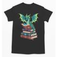 Dragon Reading Books Fantasy Lovers Mythical Creatures Unisex T-Shirt