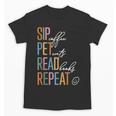 Sip Coffee Pet Cats Read Books Repeat Book Cat Lover Unisex T-Shirt