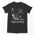 Skeleton Read In Peace Halloween Book Graphic Bookish Unisex T-Shirt Skeleton Read In Peace Halloween Book Graphic Bookish Unisex T-Shirt