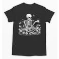 Skeleton Reading Book Floral Dark For Book Lovers Unisex T-Shirt
