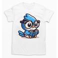Adorable Book Lover Blue Jay With Reading Glasses Cute Raglan Baseball Tee Unisex T-Shirt