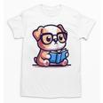 Adorable Book Lover Bulldog With Reading Glasses Cute Raglan Baseball Tee Unisex T-Shirt