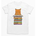 Cute Orange Tabby Cat Reading On Pile Of Books Unisex T-Shirt Cute Orange Tabby Cat Reading On Pile Of Books Unisex T-Shirt