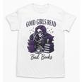 Good Girls Read Bad Books Sarcastic Skeleton Goth Skull Unisex T-Shirt
