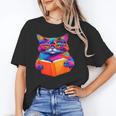 Cat Book Shirt Colorful Cat Reading Book Unisex T-Shirt