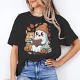 Cute Cozy Ghost Reading With Cat Book Lover Autumn Fall Unisex T-Shirt Cute Cozy Ghost Reading With Cat Book Lover Autumn Fall Unisex T-Shirt