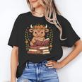 Highland Cow Reading Book Graphic Cow With Book Floral Unisex T-Shirt Highland Cow Reading Book Graphic Cow With Book Floral Unisex T-Shirt