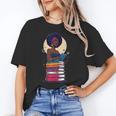 Woman And Books Stack Afro Girl Reading Lover Unisex T-Shirt Woman And Books Stack Afro Girl Reading Lover Unisex T-Shirt