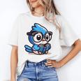 Adorable Book Lover Blue Jay With Reading Glasses Cute Raglan Baseball Tee Unisex T-Shirt