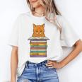Cute Orange Tabby Cat Reading On Pile Of Books Unisex T-Shirt Cute Orange Tabby Cat Reading On Pile Of Books Unisex T-Shirt