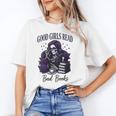 Good Girls Read Bad Books Sarcastic Skeleton Goth Skull Unisex T-Shirt