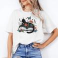 Retro Cute Cat Floral Book Librarian Vintage Floral Cat Book Unisex T-Shirt