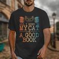 Cat & Book Art For Men Women Cat Librarian Novel Book Lover Unisex T-Shirt