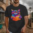 Cat Book Shirt Colorful Cat Reading Book Unisex T-Shirt