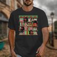 Christmas Cat Santa Bookshelves Book Lover Reader Unisex T-Shirt