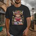 Cute Baby Highland Cow With Reading Book Bookworm Unisex T-Shirt Cute Baby Highland Cow With Reading Book Bookworm Unisex T-Shirt