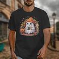 Cute Ghost Drinking Coffee Halloween Reading Book Retro Unisex T-Shirt Cute Ghost Drinking Coffee Halloween Reading Book Retro Unisex T-Shirt
