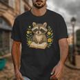 Cute Raccoon Reading Book Flowers Floral Unisex T-Shirt