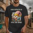 Easily Distracted By Books And Gnomes Book Reading Gnome Unisex T-Shirt
