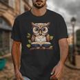 Owl Reading A Book Perched On A Branch Bookworm Unisex T-Shirt Owl Reading A Book Perched On A Branch Bookworm Unisex T-Shirt