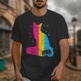 Pansexual Pride Celestial Cat Sitting Book LGBTQ Pan Colors Men Women Unisex T-Shirt