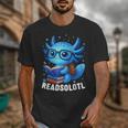 Readsolotl Blue Kawaii Axolotl Book Lover Reading Unisex T-Shirt