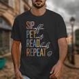 Sip Coffee Pet Cats Read Books Repeat Book Cat Lover Unisex T-Shirt