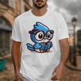 Adorable Book Lover Blue Jay With Reading Glasses Cute Raglan Baseball Tee Unisex T-Shirt