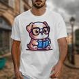 Adorable Book Lover Bulldog With Reading Glasses Cute Raglan Baseball Tee Unisex T-Shirt