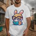 Adorable Book Lover Rabbit With Reading Glasses Cute Premium Unisex T-Shirt