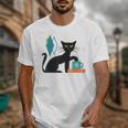 Cat Midcentury With Book And Coffee Atomic Age Mid Century Unisex T-Shirt